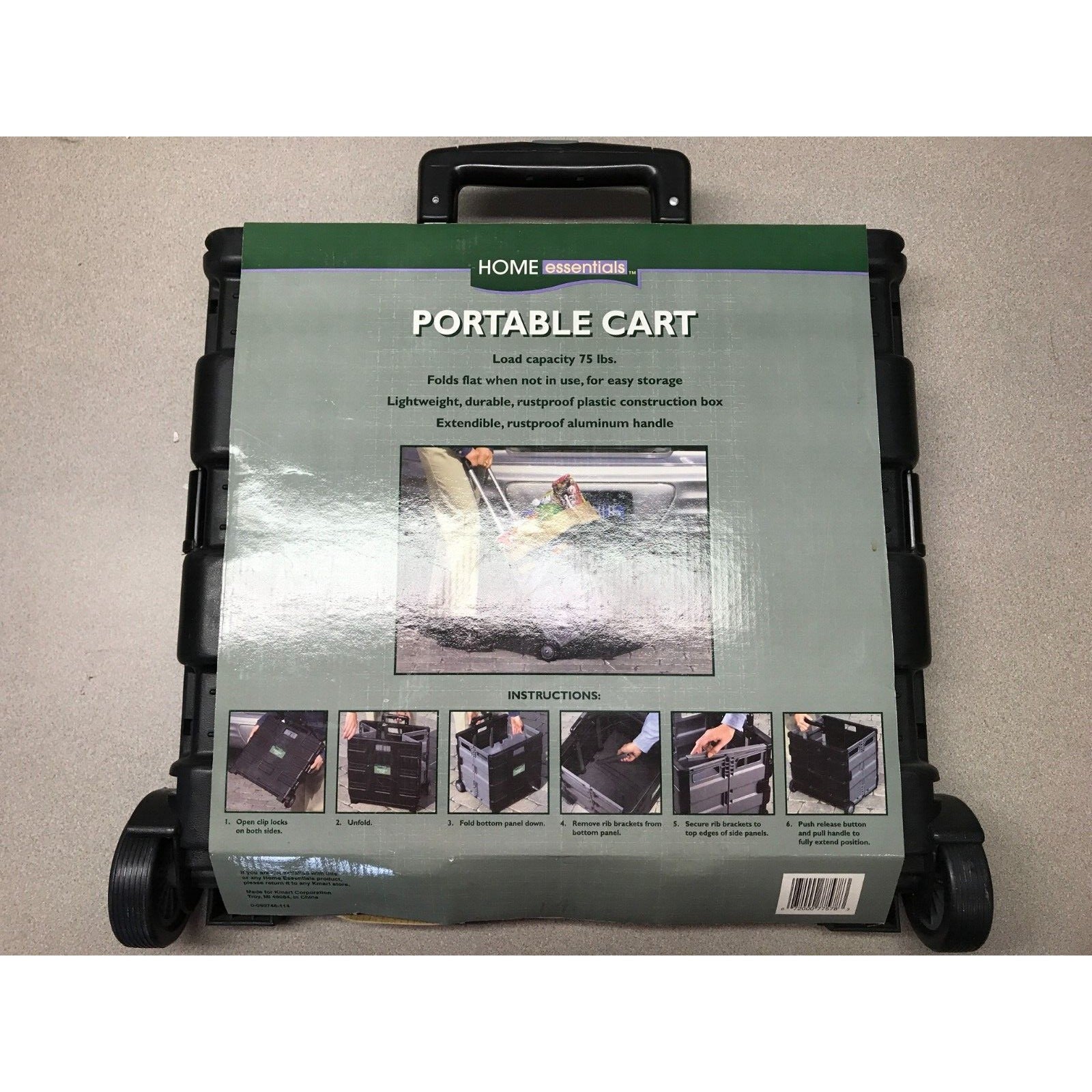 Home Essentials Portable Wheeled Shopping Cart front of package