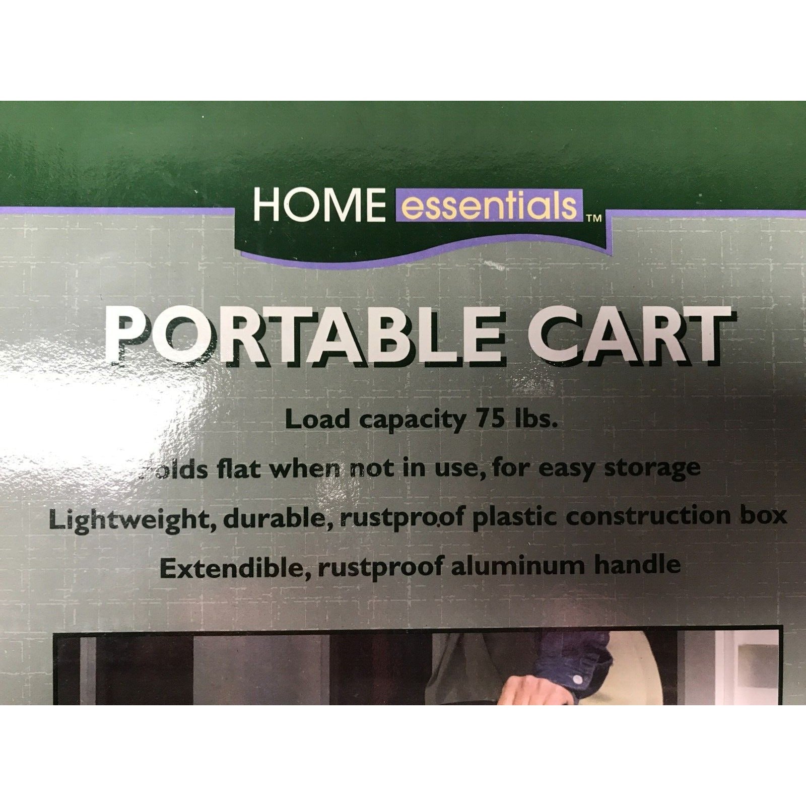 Home Essentials Portable Wheeled Shopping Cart item description from package