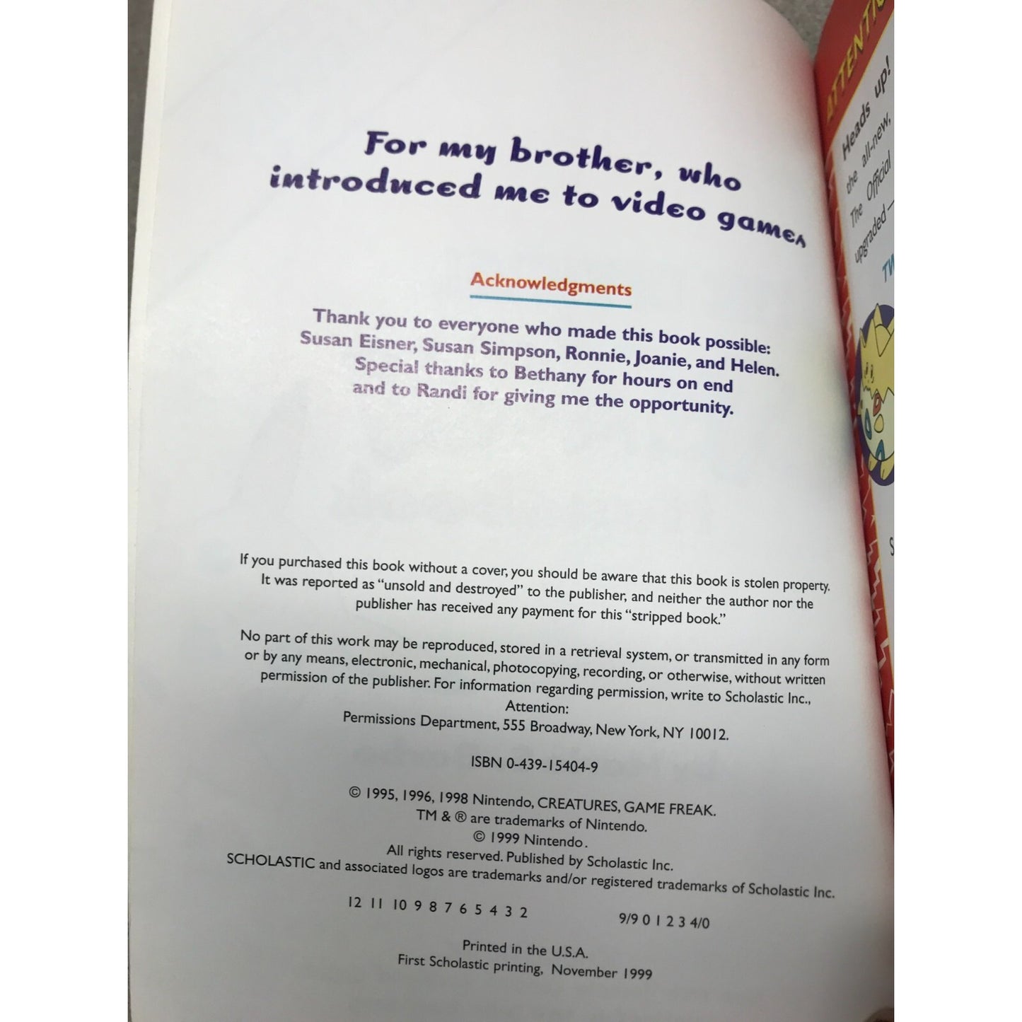 The Official Pokemon Handbook By Maria S. Barbo Deluxe Collector's Edition inside cover page