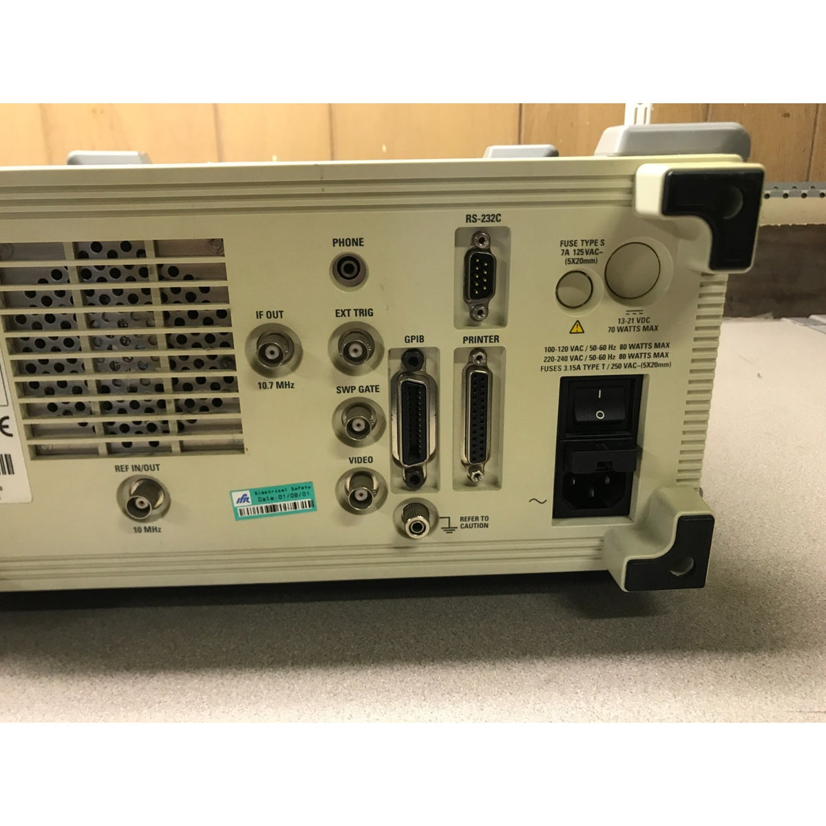 IFR 2398 9 kHz-2.7 GHz, +26 to -105 dBm, Spectrum Analyzer closeup of right side of back panel 