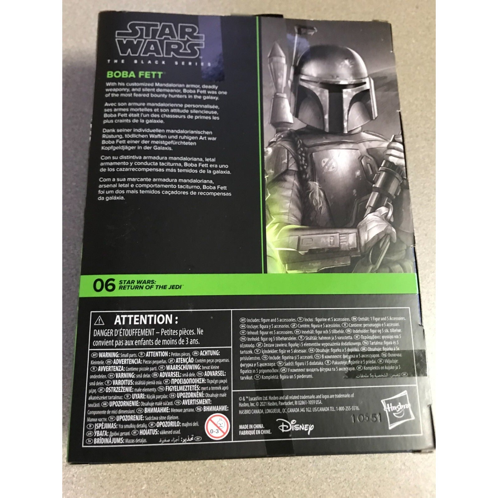 Hasbro Star Wars Boba Fett Action Figure and Accessories back of package item details