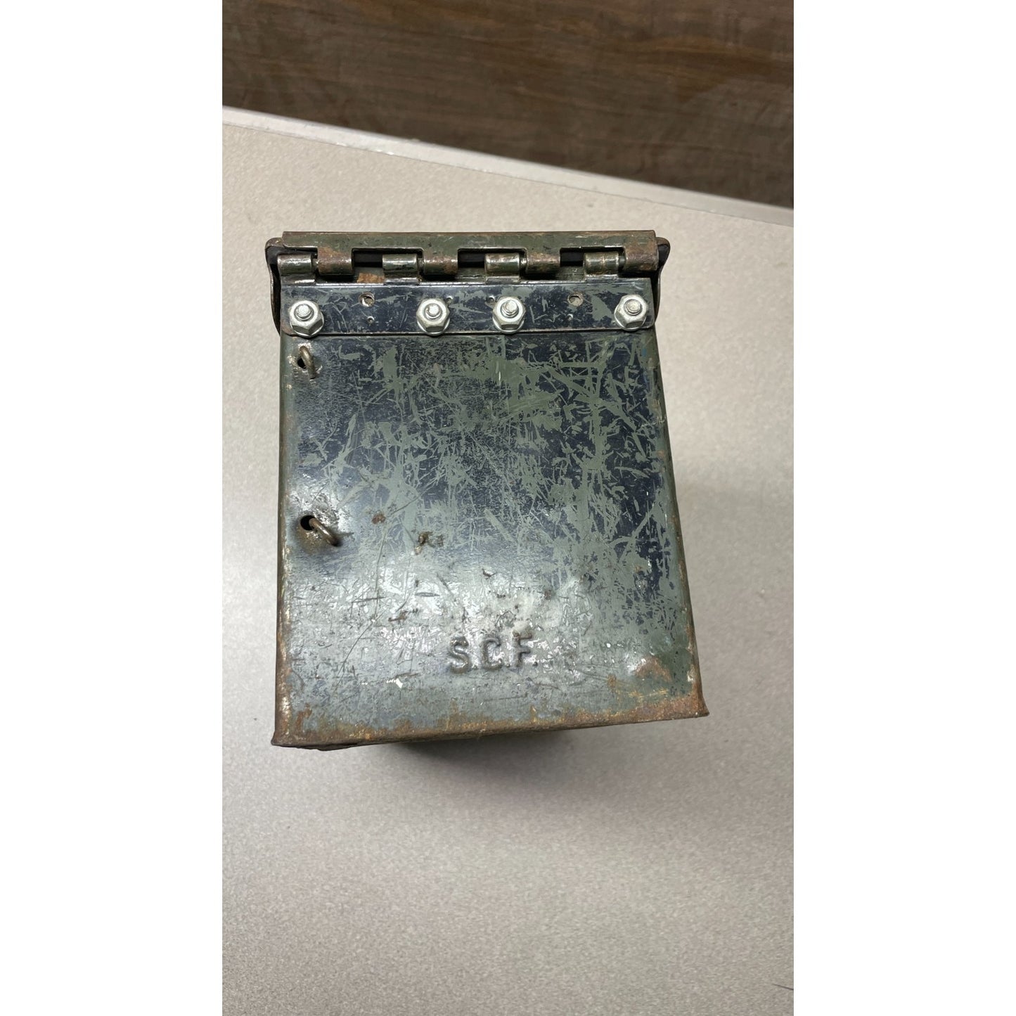 Military Box, Ammo Case side view with S.C. F. stamp