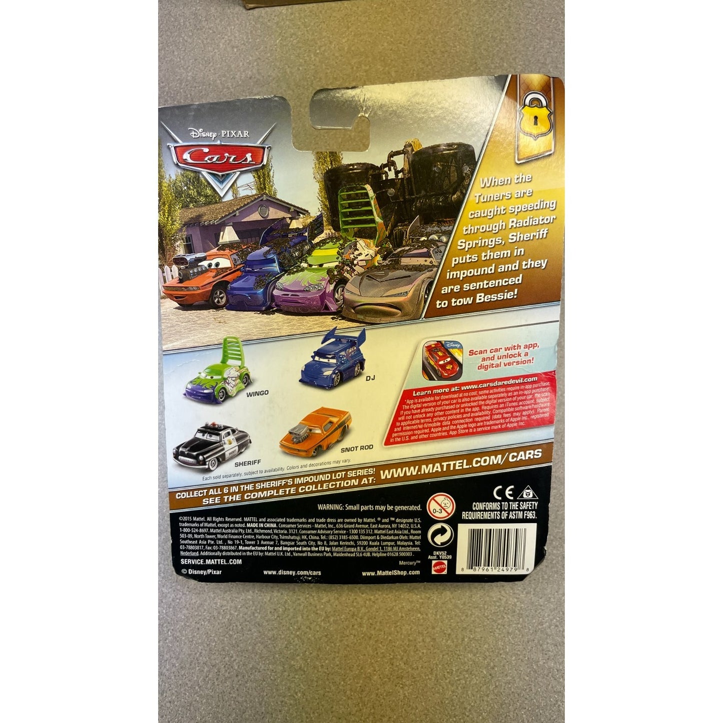 Disney Pixar Cars Sheriff's Impound Lot "Bessie" back of package