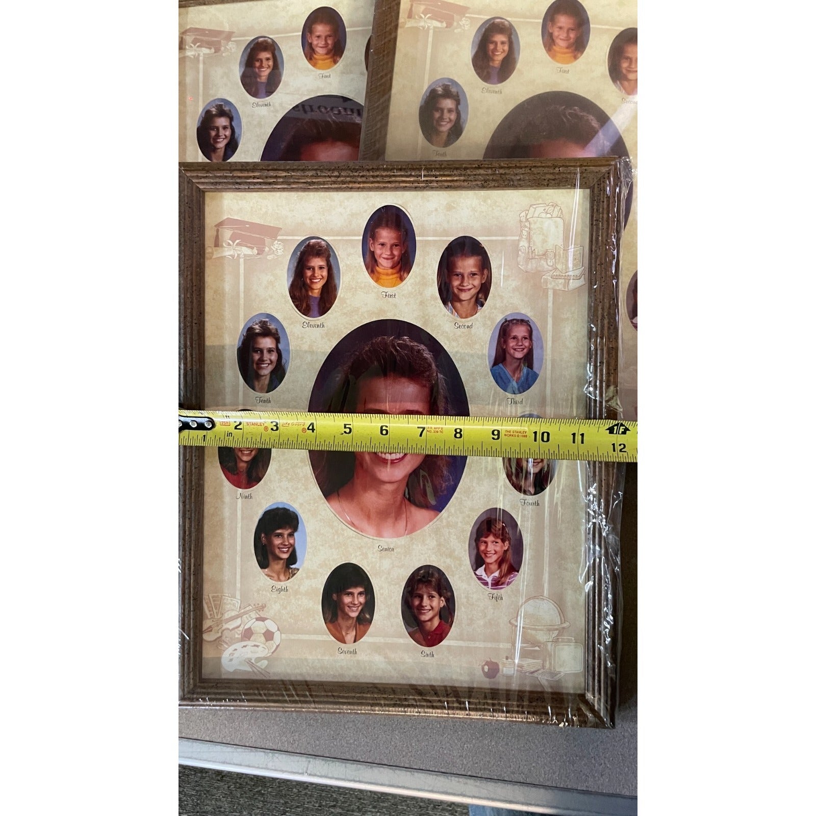 Child Each Grade Photo Frame - Lot of 3 frame with measuring tape indicating 12 inches wide