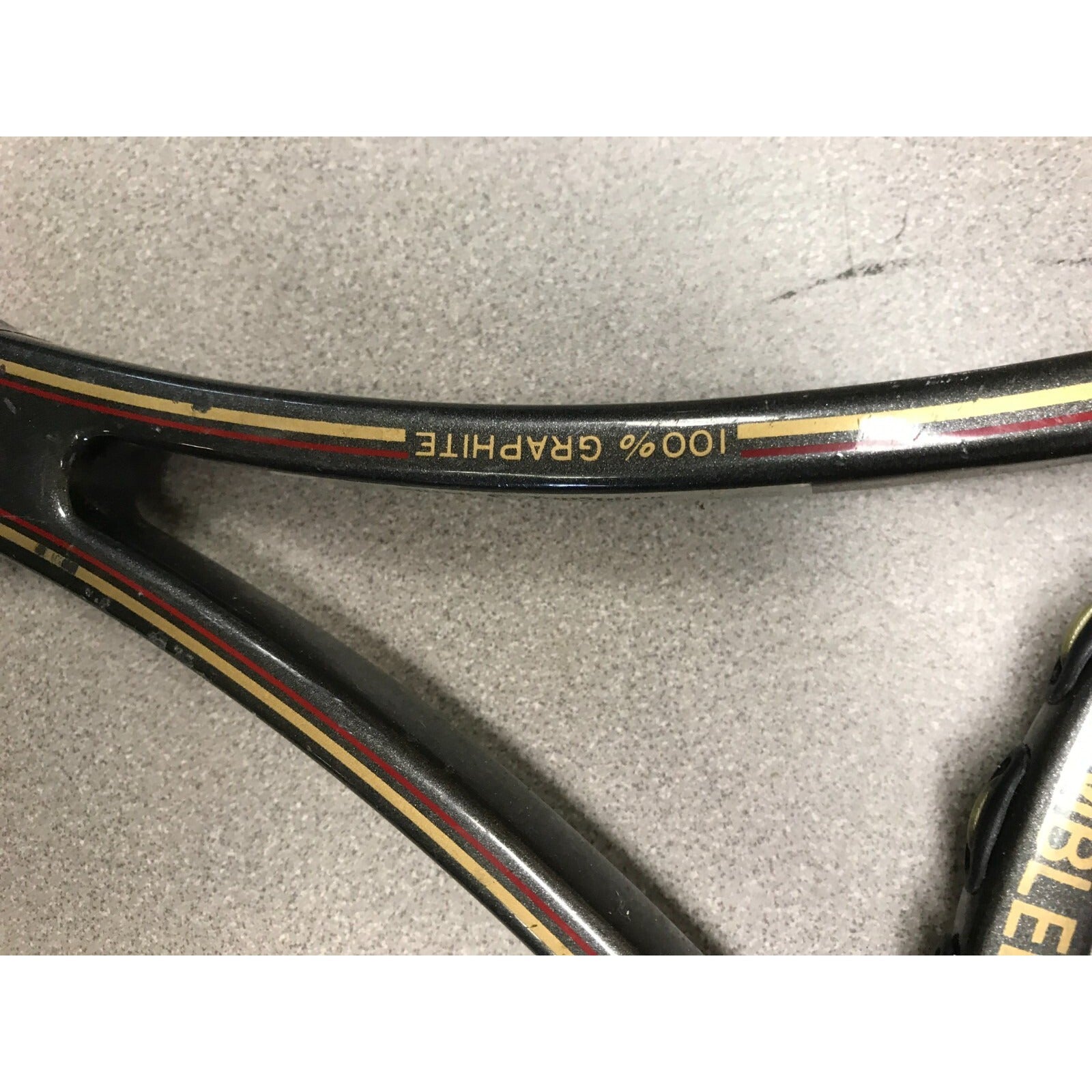 Wimbledon Graphite Tennis Racket in Original Wimbledon Carrying Case shaft closeup 100% graphite