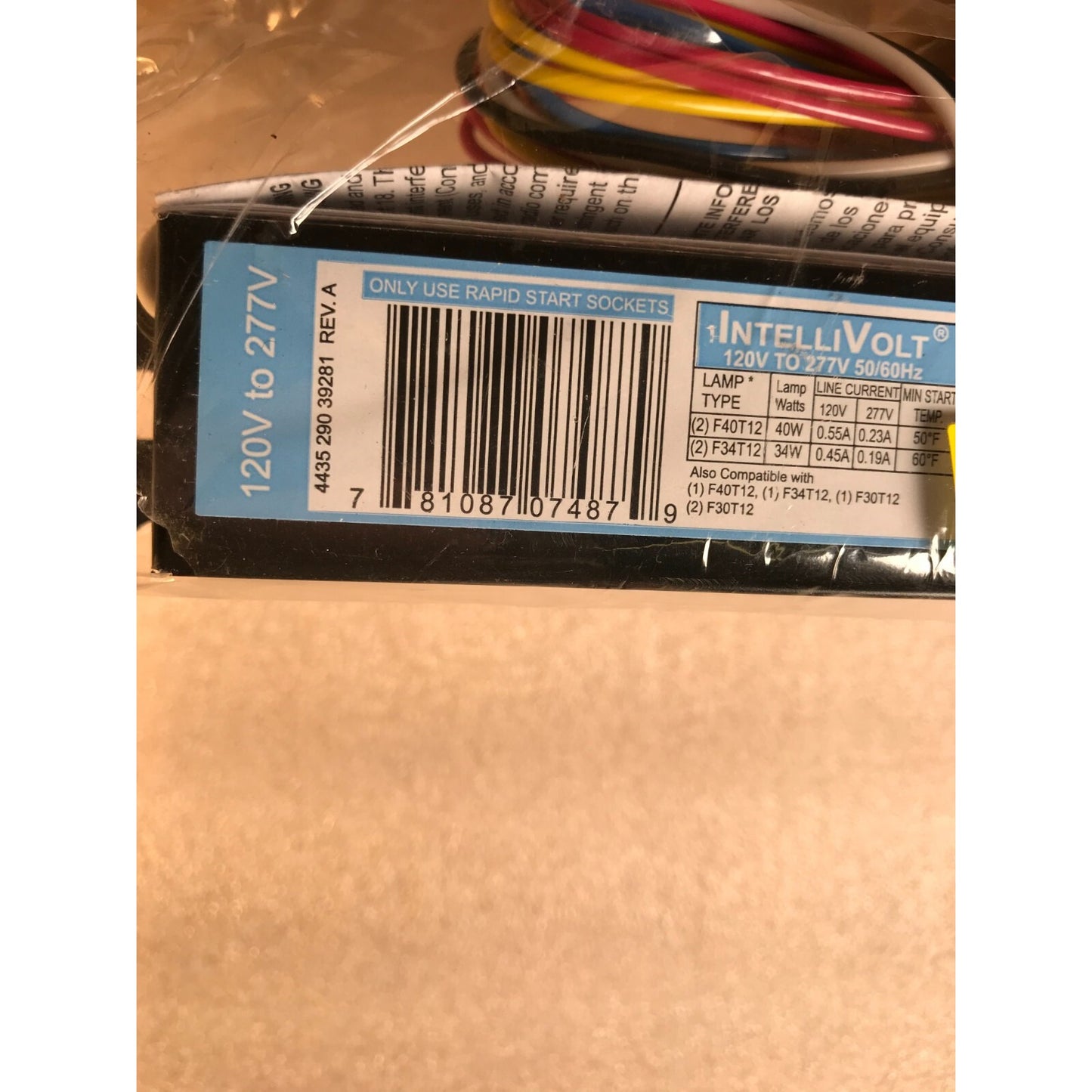 Philips Advance 120V to 277V Power Adapter label closeup
