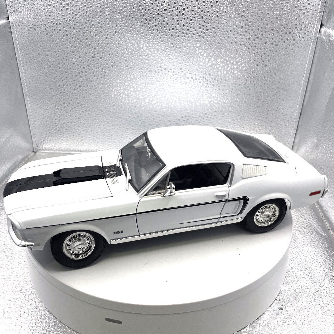 Maisto 1968 Ford Mustang GT White Die Cast, Scale: 1/18, No. 11330 drivers side view