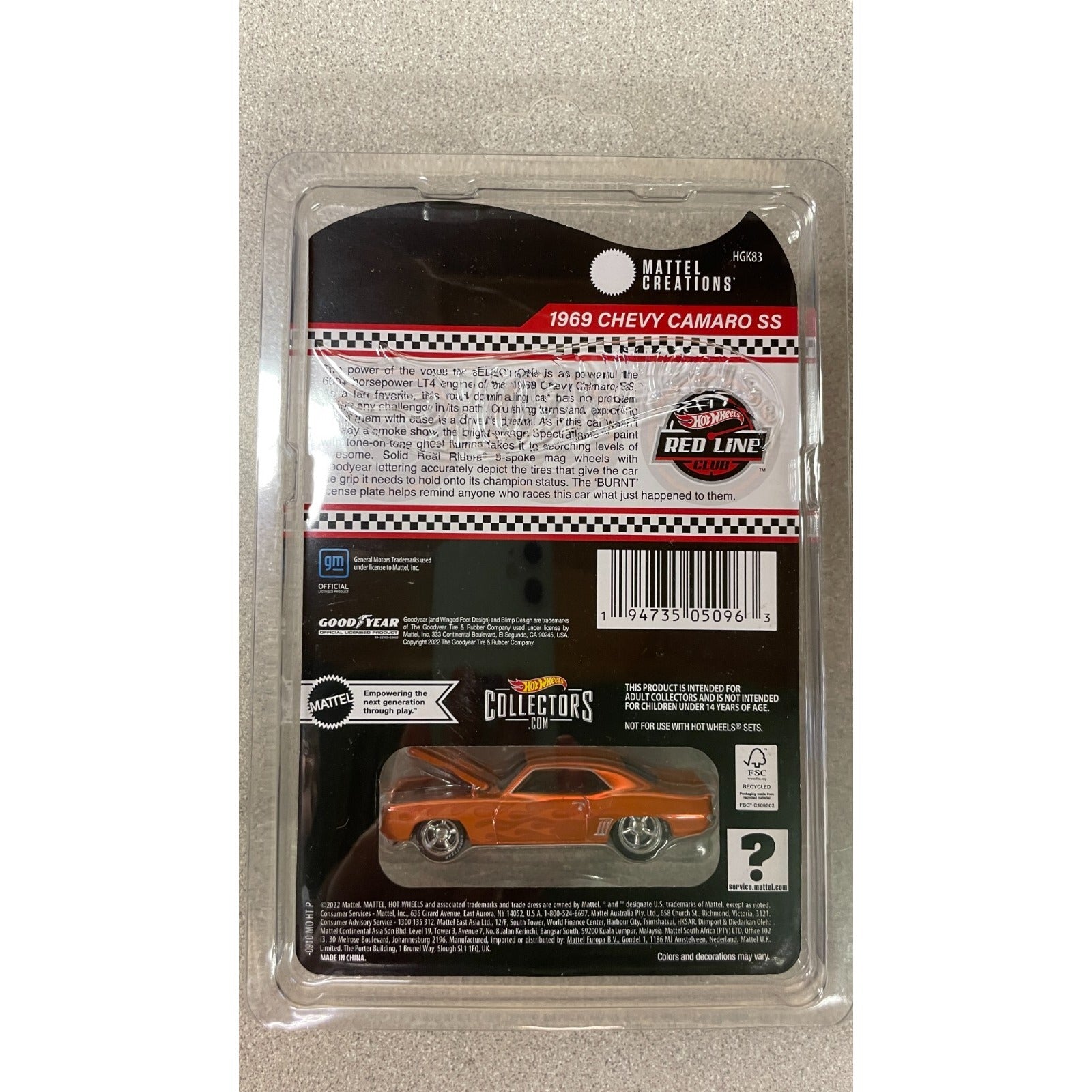 2022 RLC 1969 Chevy Camaro SS Hot Wheels back of package item details