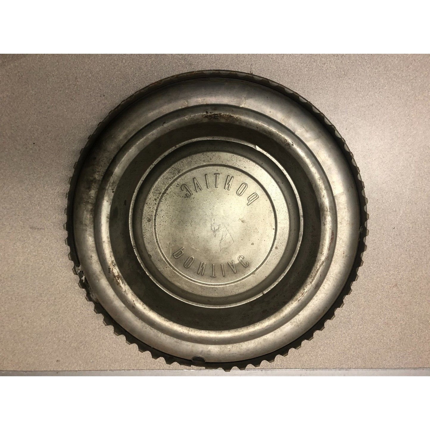 Pair 1958 Pontiac Hub Cap Wheel Cover 14in back side view some rust