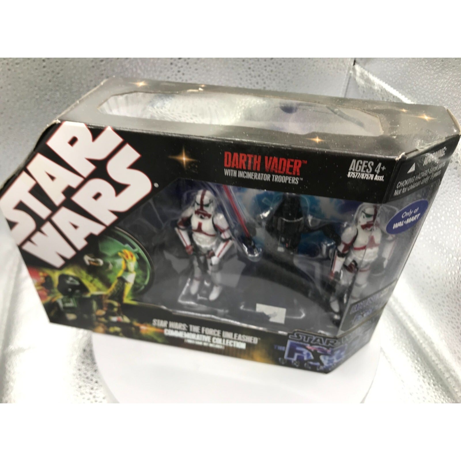 Hasbro Star Wars Darth Vader with Incinerator Troopers Action Figures top and front of package items displayed