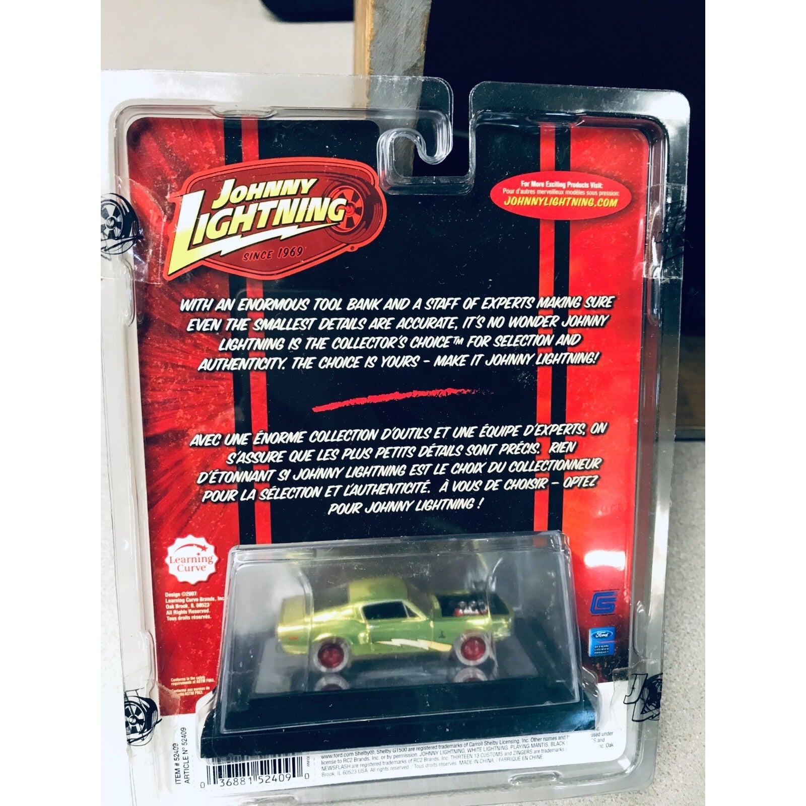 Johnny Lightning 1968 Shelby GT500 back of package with item details and displaying car