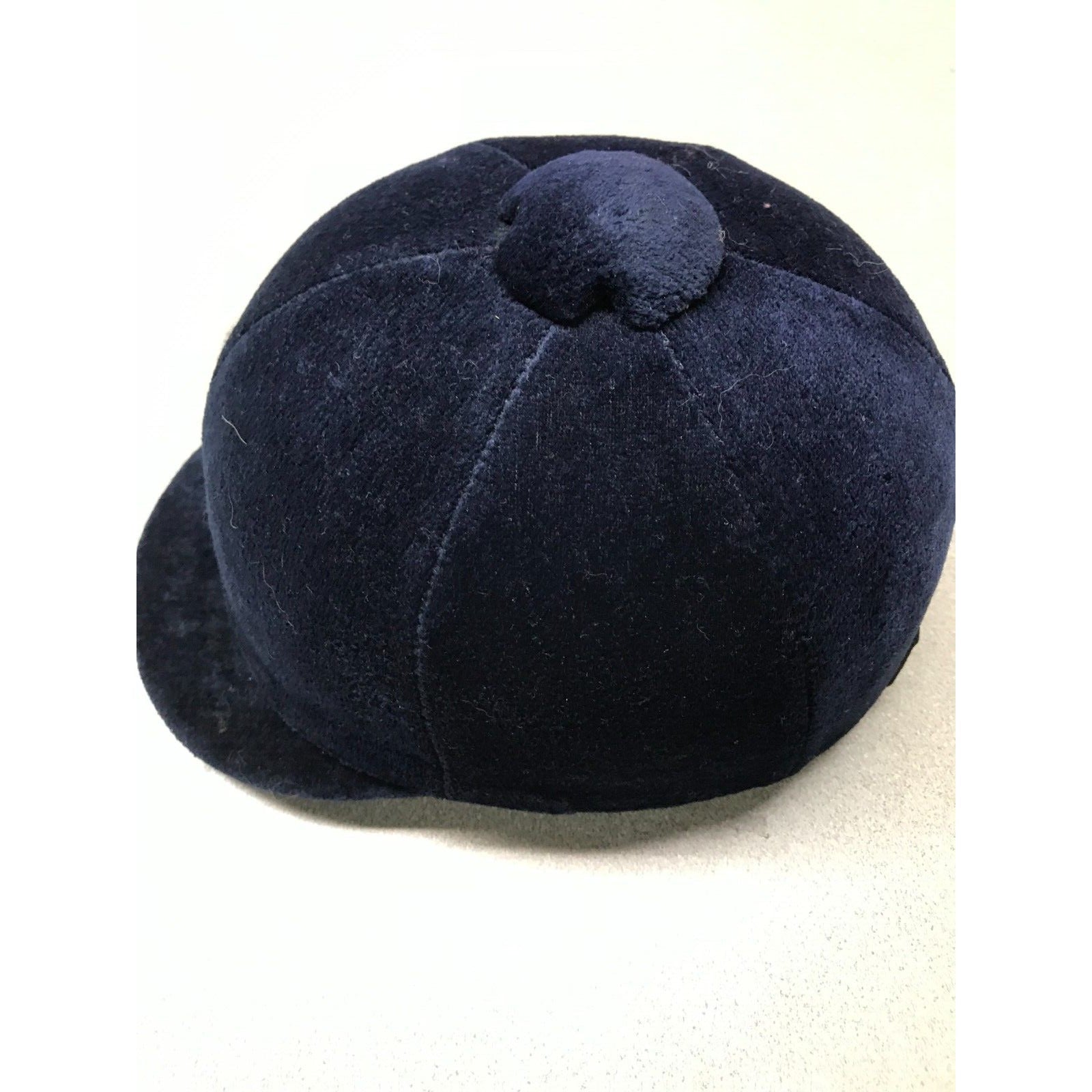 Navy blue velvet equestrian helmet size 6 7/8ths top/back side view