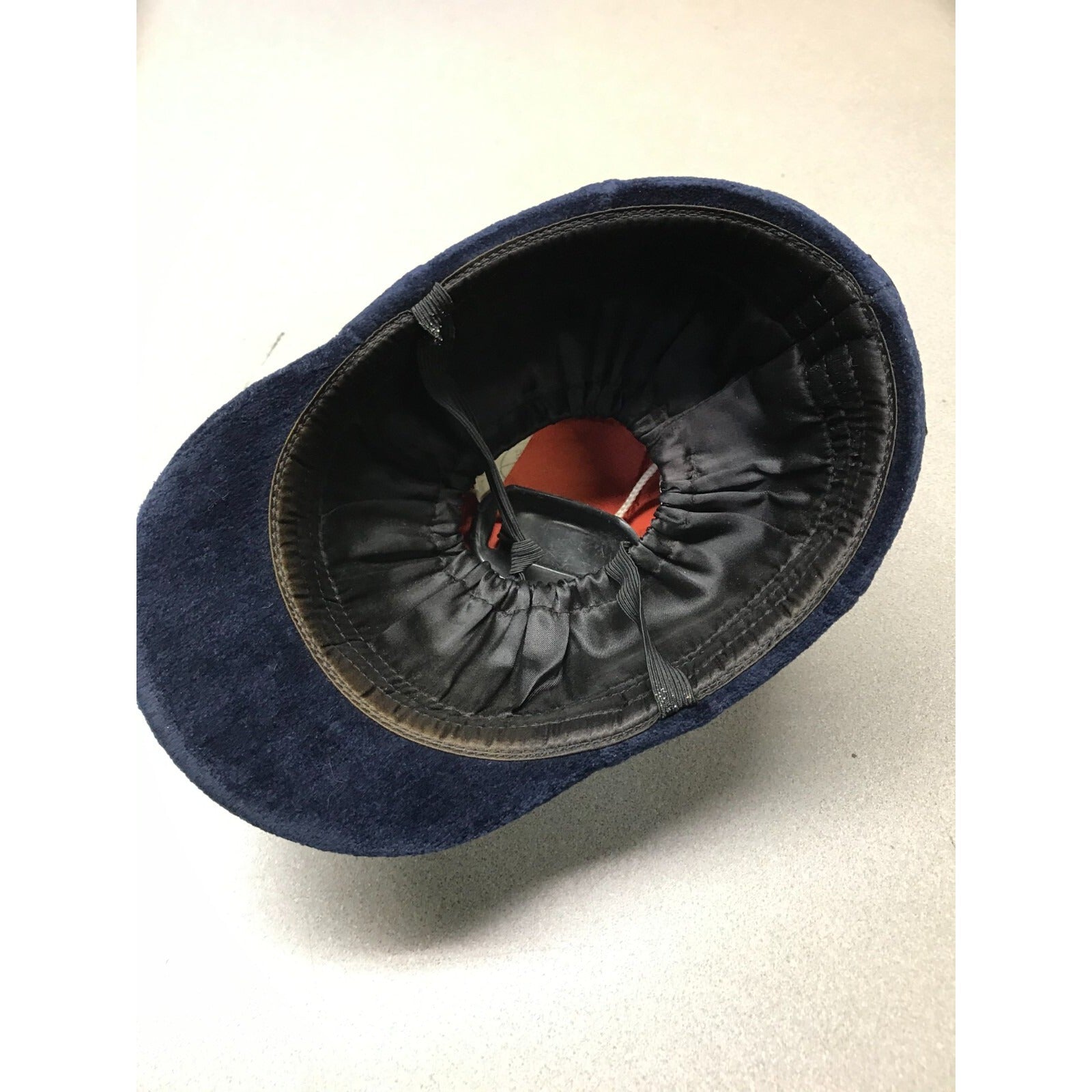 Navy blue velvet equestrian helmet size 6 7/8ths inside view