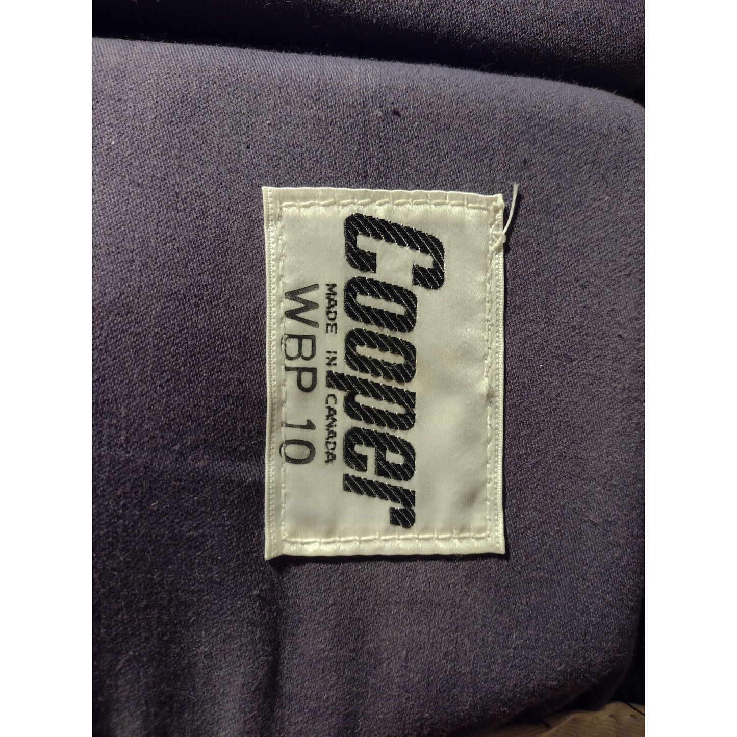 Cooper WBP 10 Chest Protector label closeup