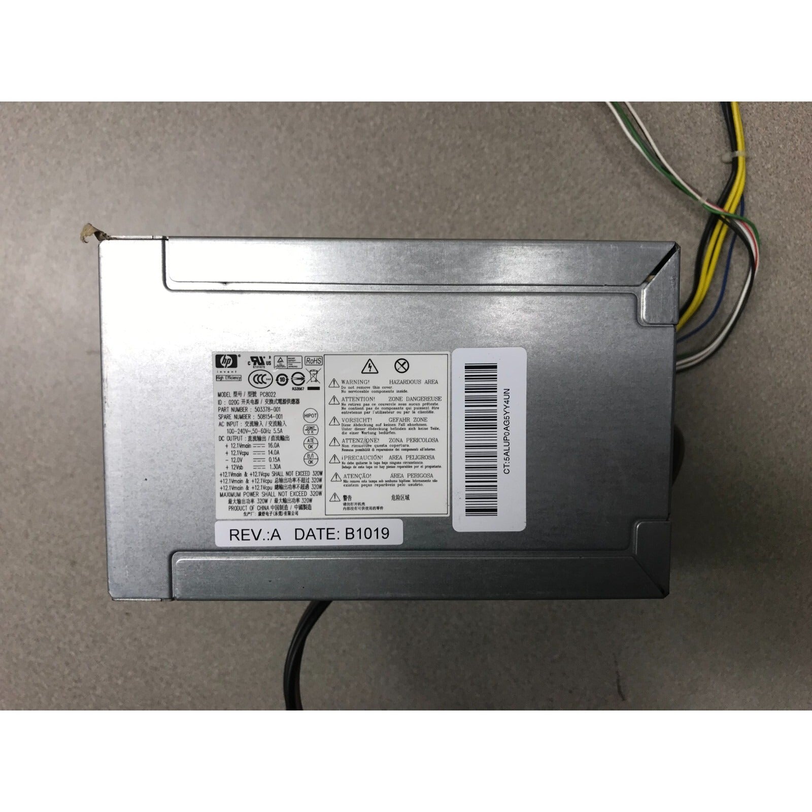 HP PC8022 503378-001 6pin HP-D3201E0 product label