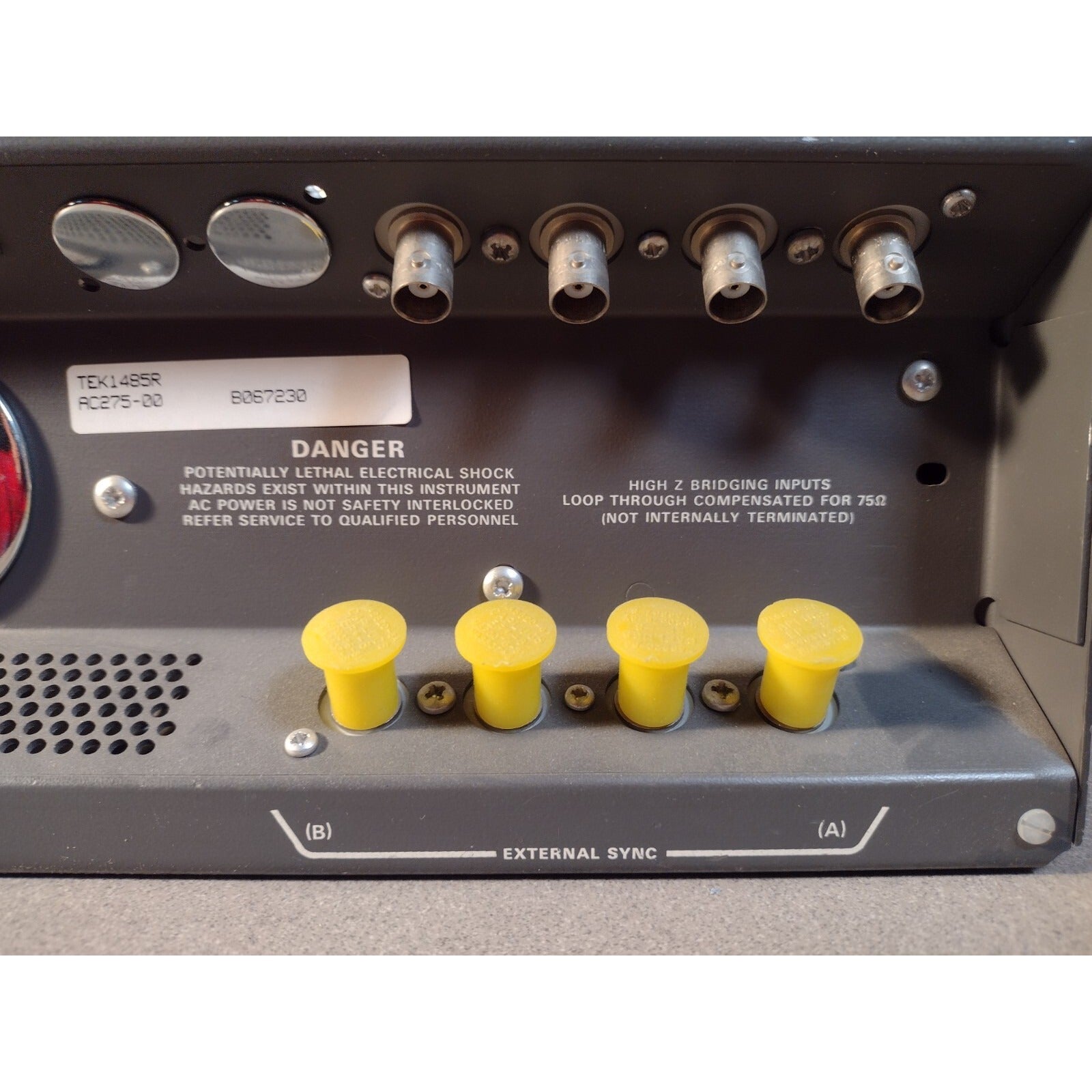 Tektronix 1485R Waveform Monitor closeup of back panel connections