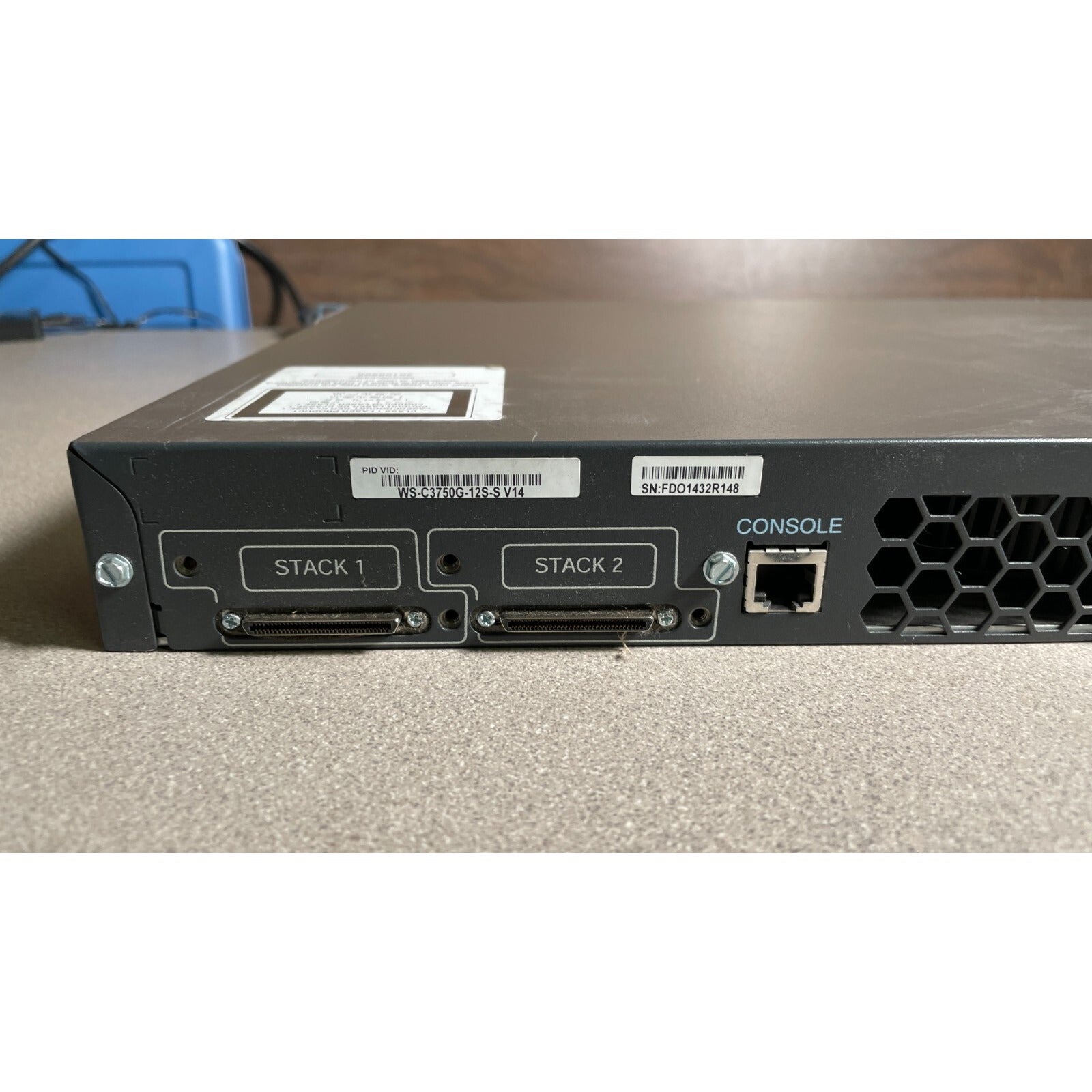 Cisco Systems Catalyst 3750 Series PoE-24 left side of back panel with connectors