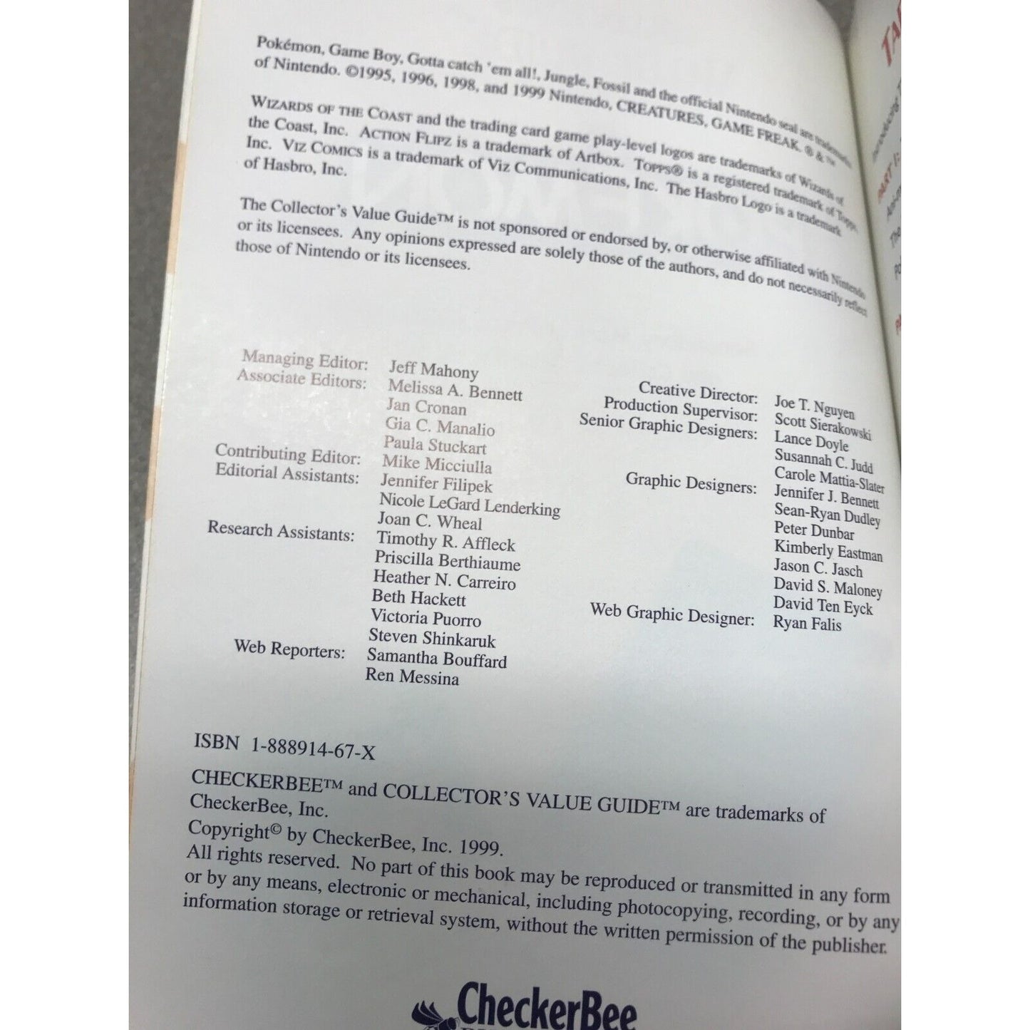 Pokemon Collector's Value Guide Inside cover