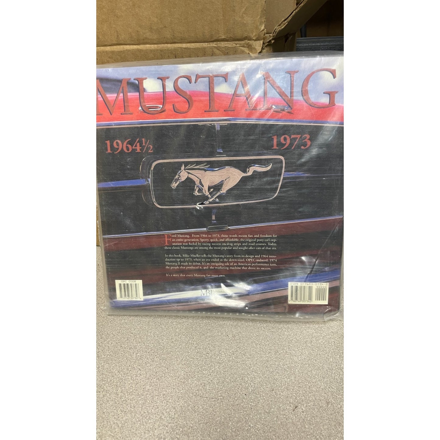 Mustang 1964 1/2 - 1973 Hardcover Book, Mike Mueller ISBN 0-7603-0734-2 back of book in plastic packaging