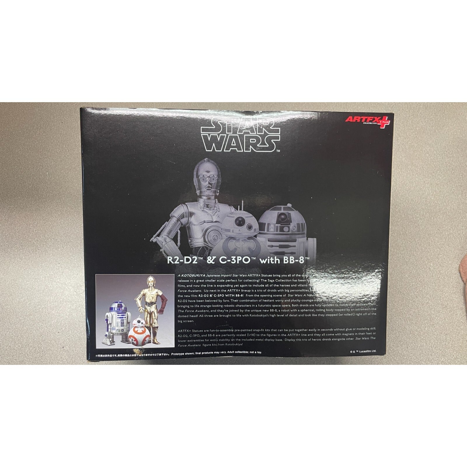 Artfx+ Star Wars R2-D2 &amp; C-3PO with BB-8 1/10 Scale Painted Model Kit back of box item details