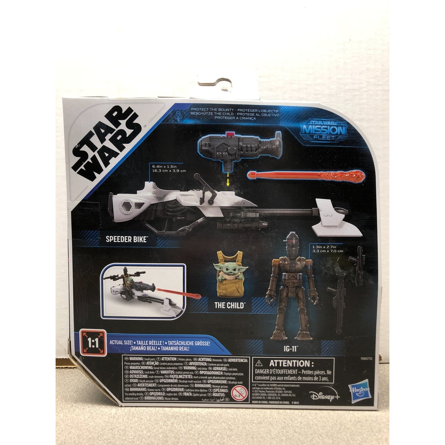Star Wars Mission Fleet Speeder Bike w/ The Child IG-11 F1645 back of box included items 
