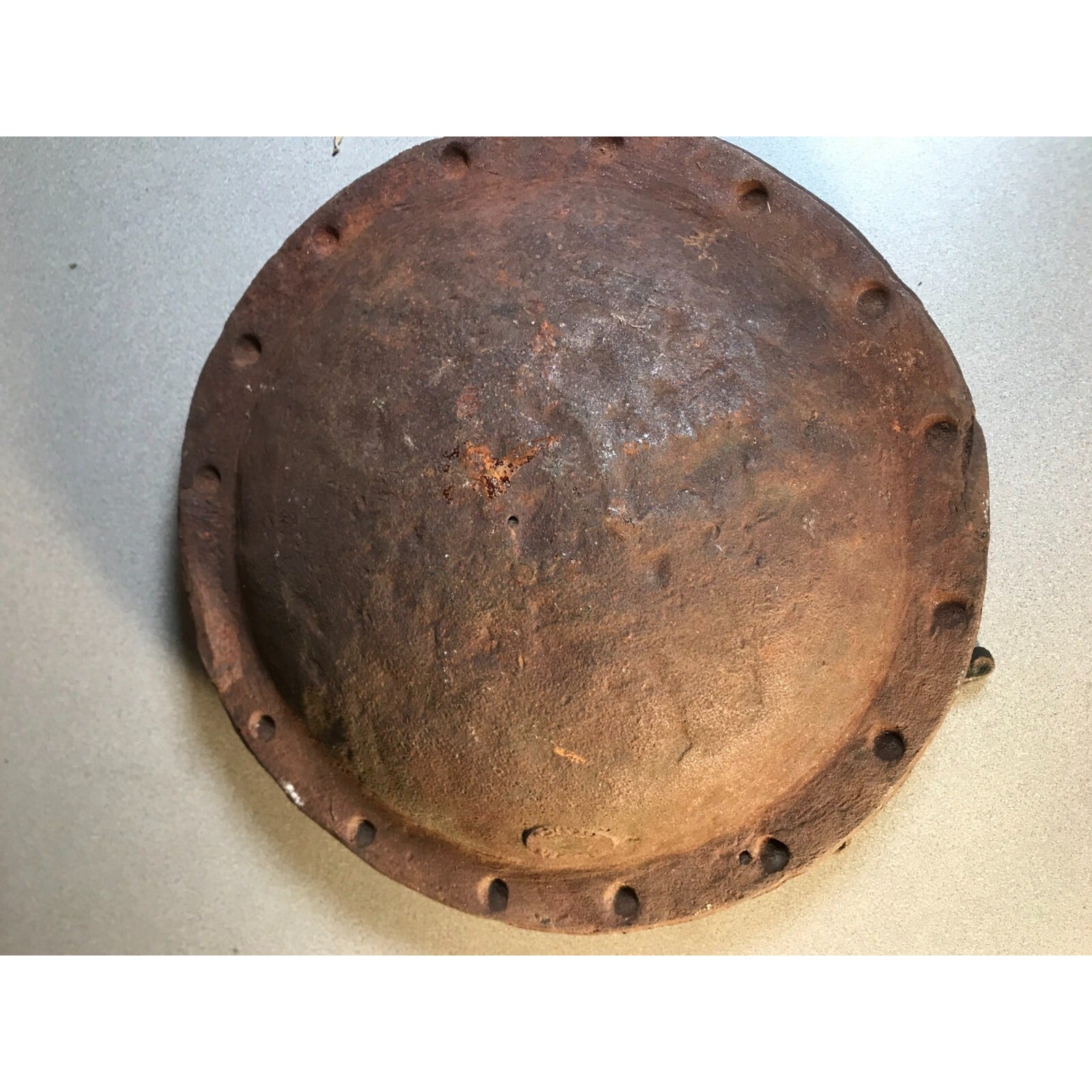 Antique Solid Iron Fire Cooking Bowl bottom of bowl shows rust