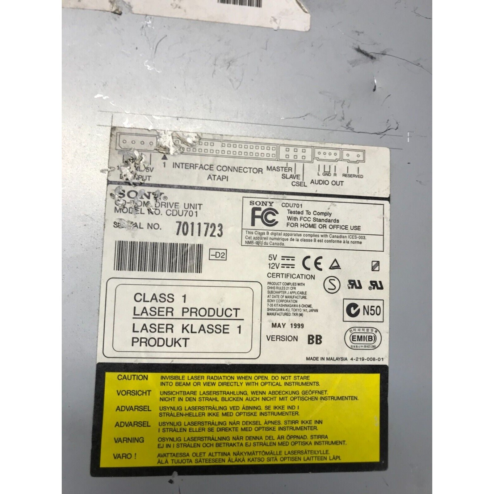Sony Disc Drive CDU701 label