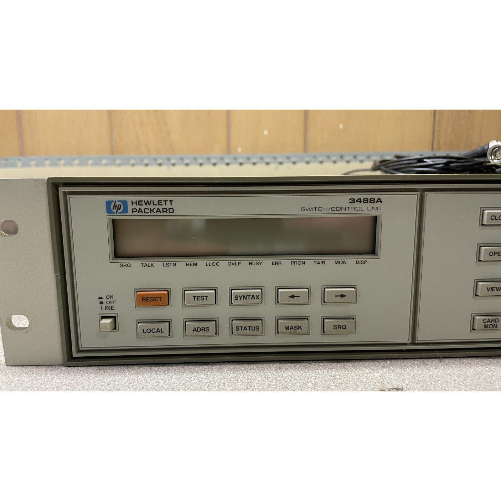 HP 3488A Switch Control Unit w/ 44478Bx5, with HP-IB Connector closeup of left side of front panel 