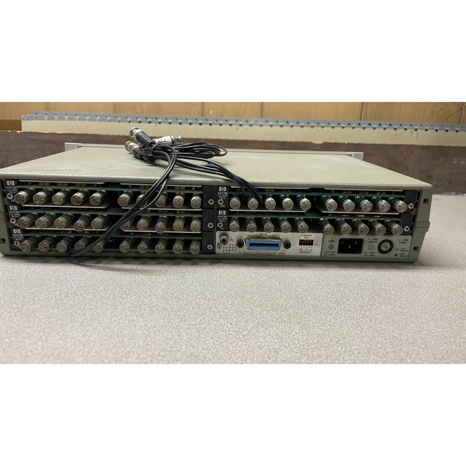 HP 3488A Switch Control Unit w/ 44478Bx5, with HP-IB Connector back panel view of connections