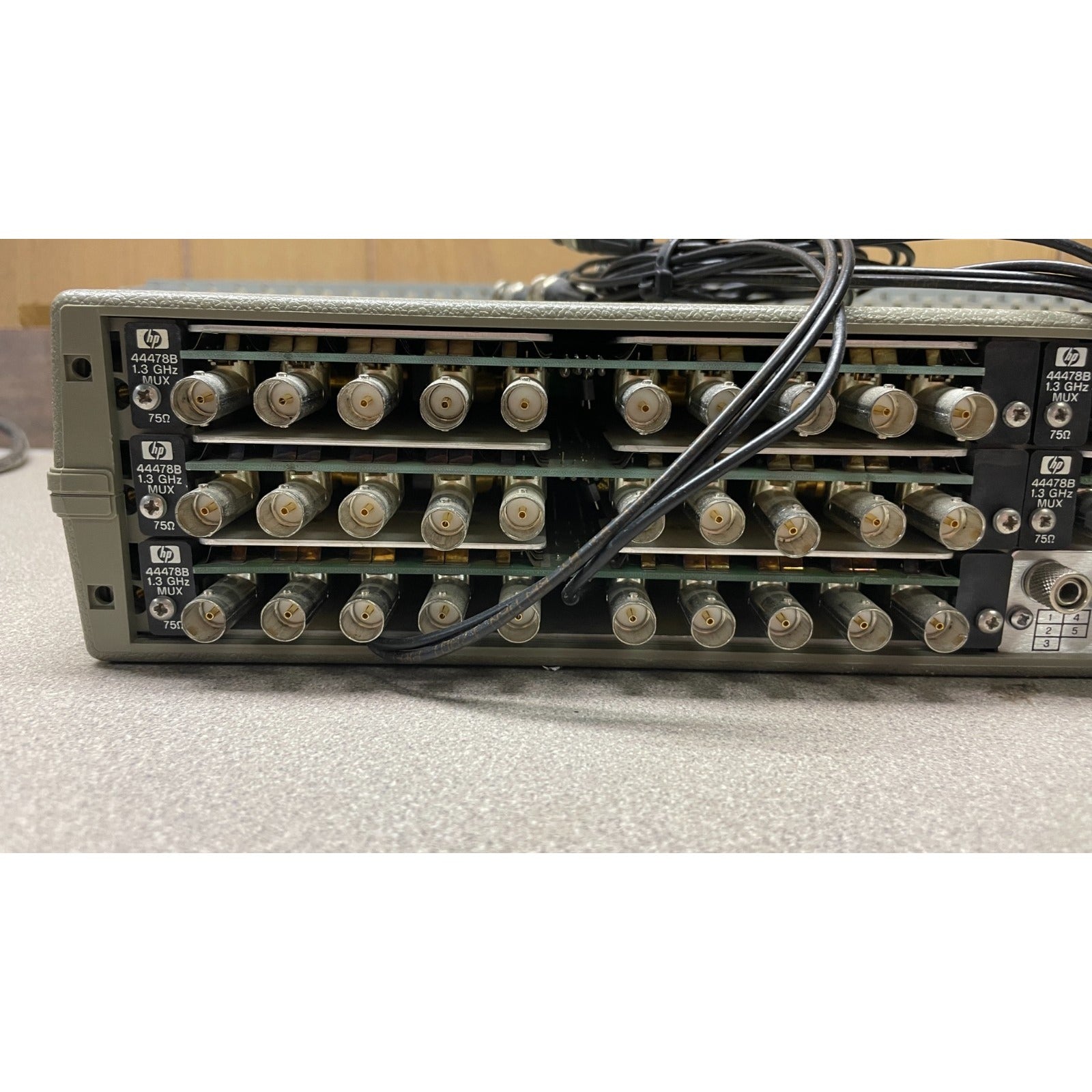 HP 3488A Switch Control Unit w/ 44478Bx5, with HP-IB Connector closeup of back panel connectors