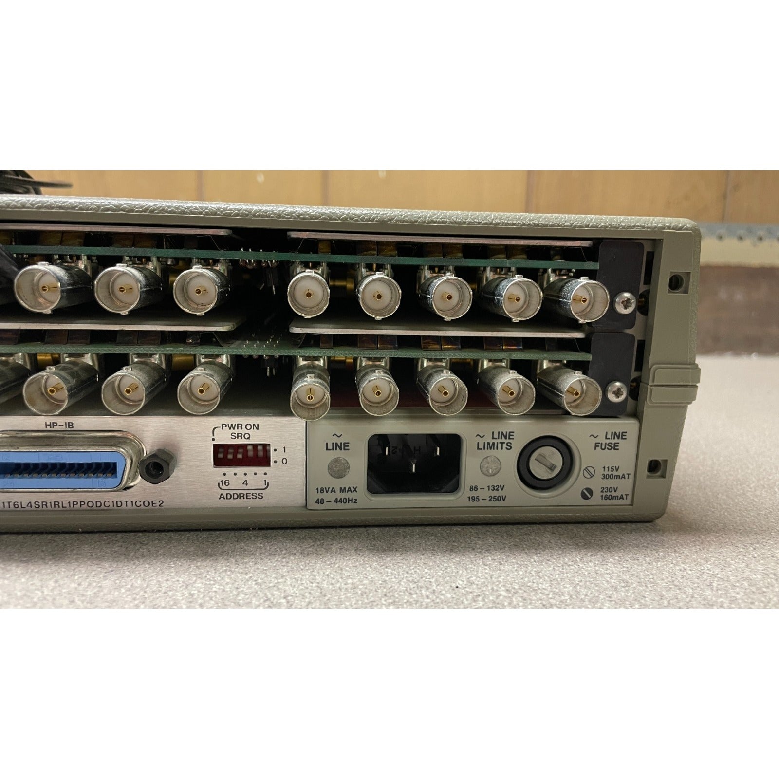 HP 3488A Switch Control Unit w/ 44478Bx5, with HP-IB Connector back view closeup of connectors