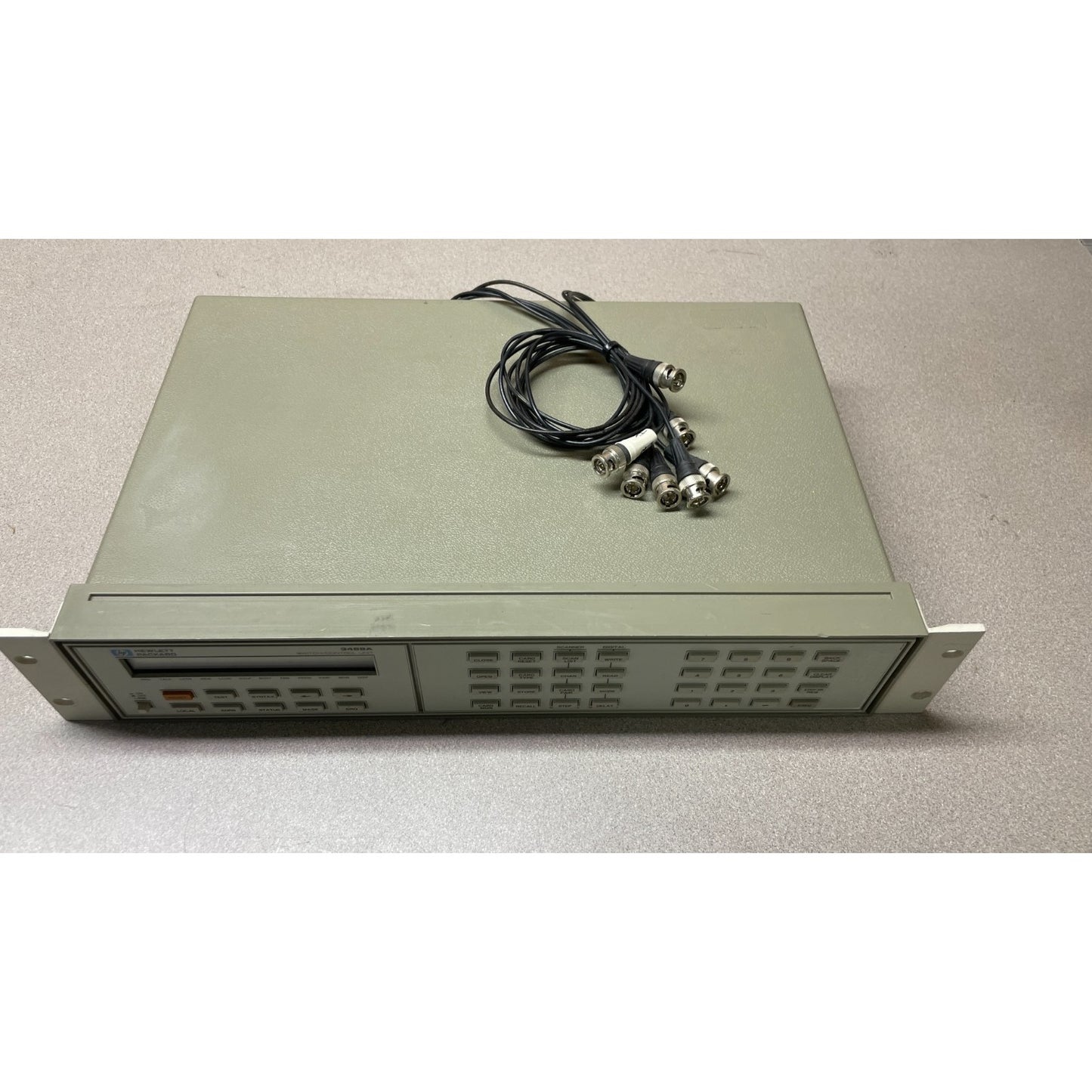 HP 3488A Switch Control Unit w/ 44478Bx5, with HP-IB Connector top view of unit with cables