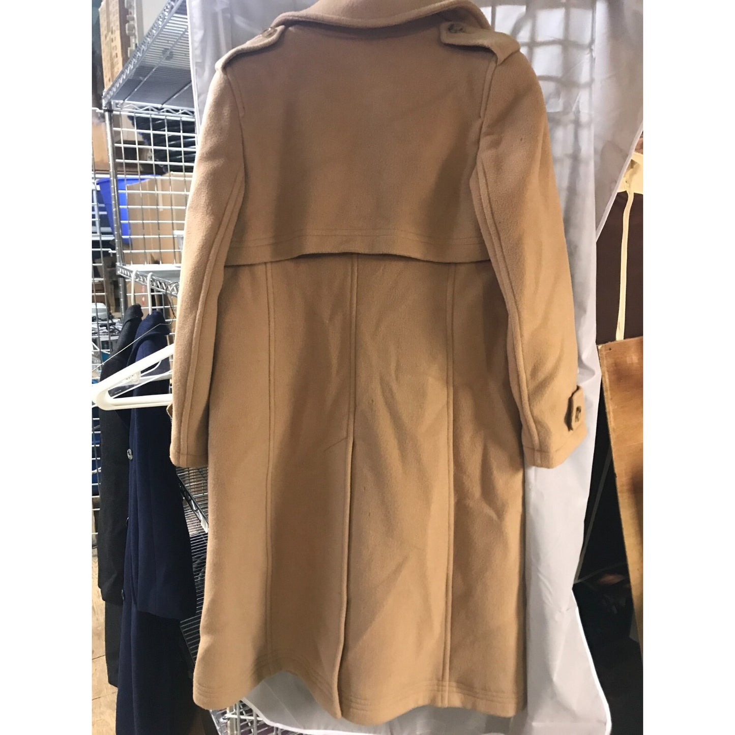 Oscar De La Renta Women's Double Breasted Wool Camel Coat, Size M back of coat
