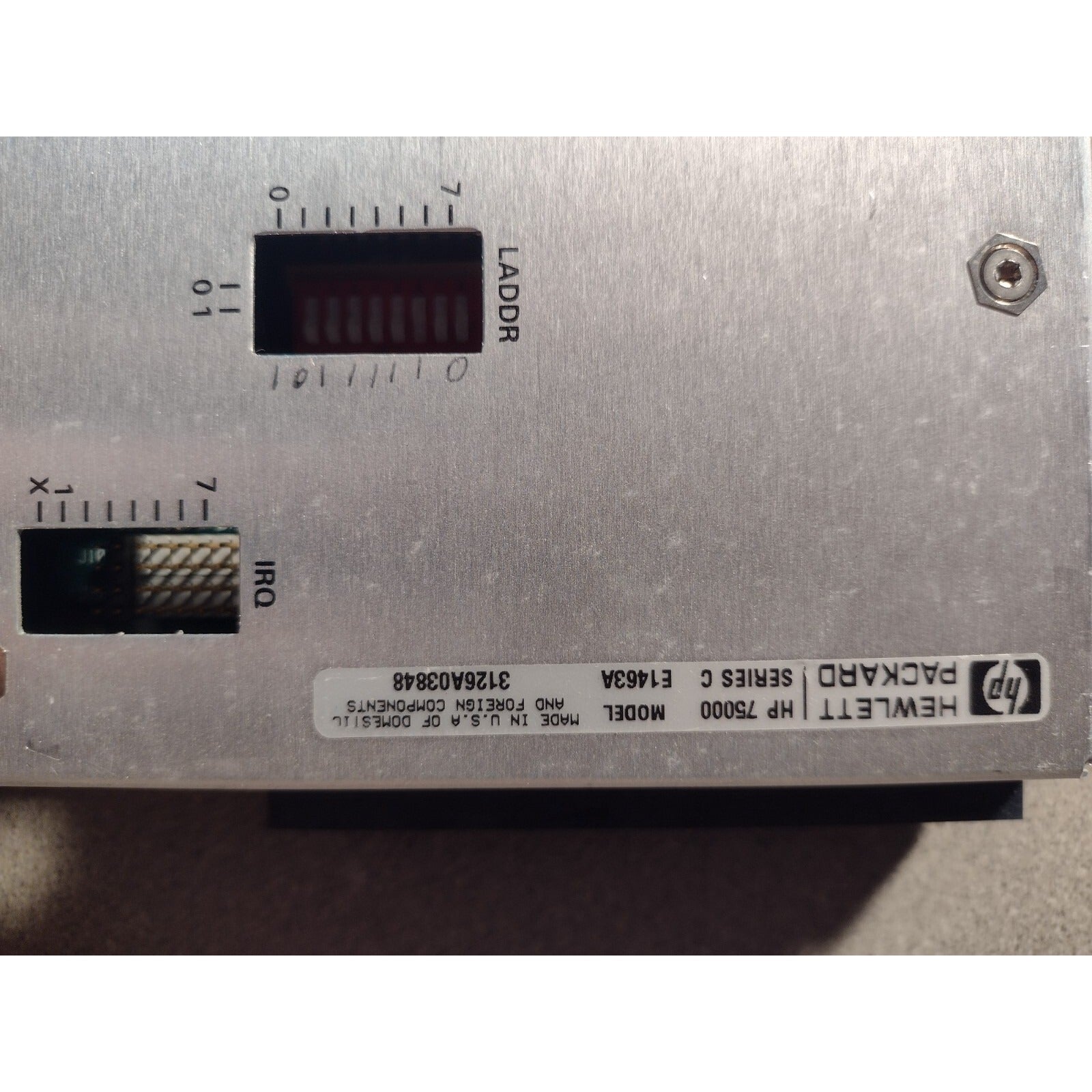 AGILENT HP E1463A 32-Channel, 5 Amp, Form C VXI Switch back panel switches and label closeup