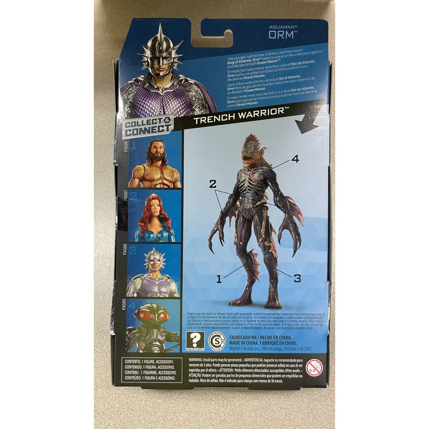 Collect & Connect DC Multiverse ORM Aquaman Figure, missing a build piece back of package item details and build piece diagram