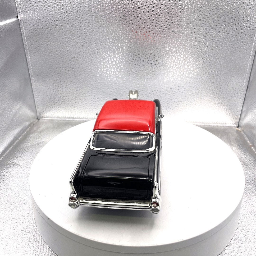 Jada Toys 1957 Chevy Bel Air Black Drag Car, Scale: 1/24, No. 30533, Big Pete Black Widow back end /trunk view
