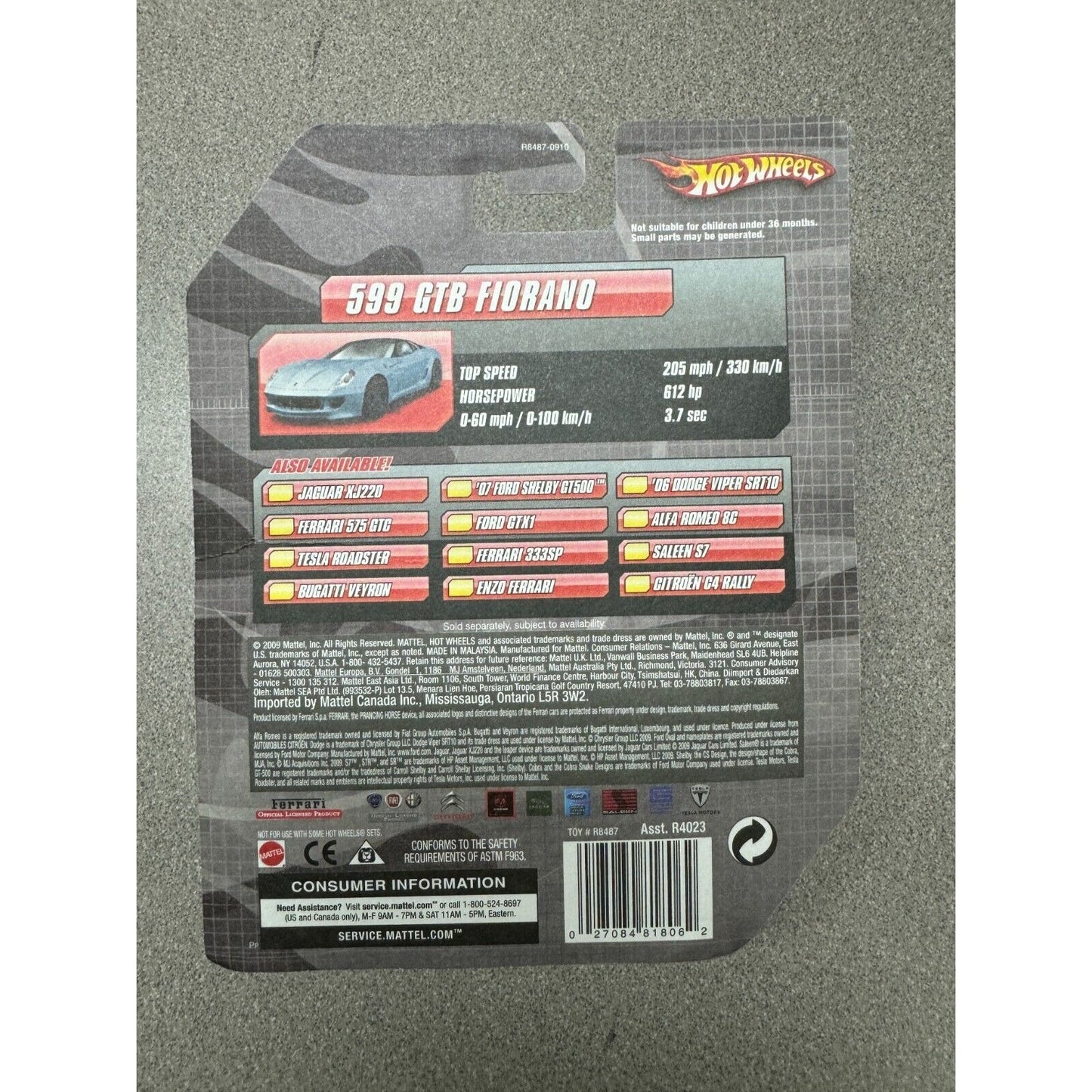 Hot Wheels Speed Machine 599 GTB Fiorano back of package