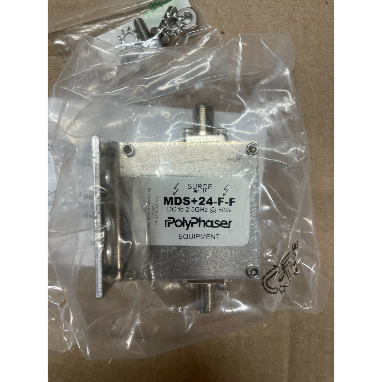 PolyPhaser Equipment +24VDC Pass 75 Ohms Coax Protector @50W front view in packaging